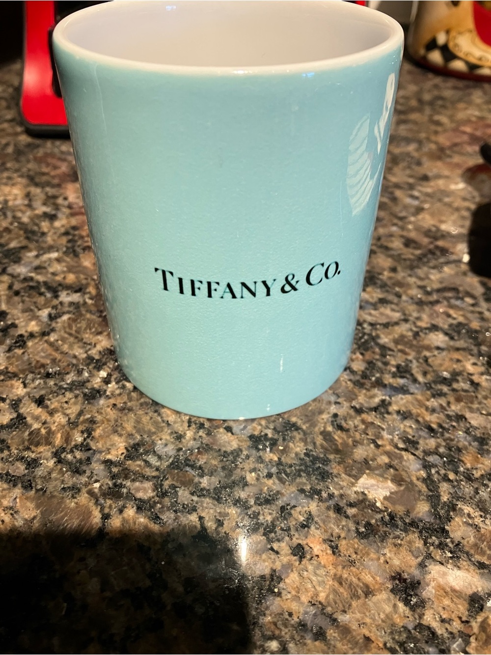 Tiffany & Co. Robin's Egg Blue Ceramic Mug with Black Logo